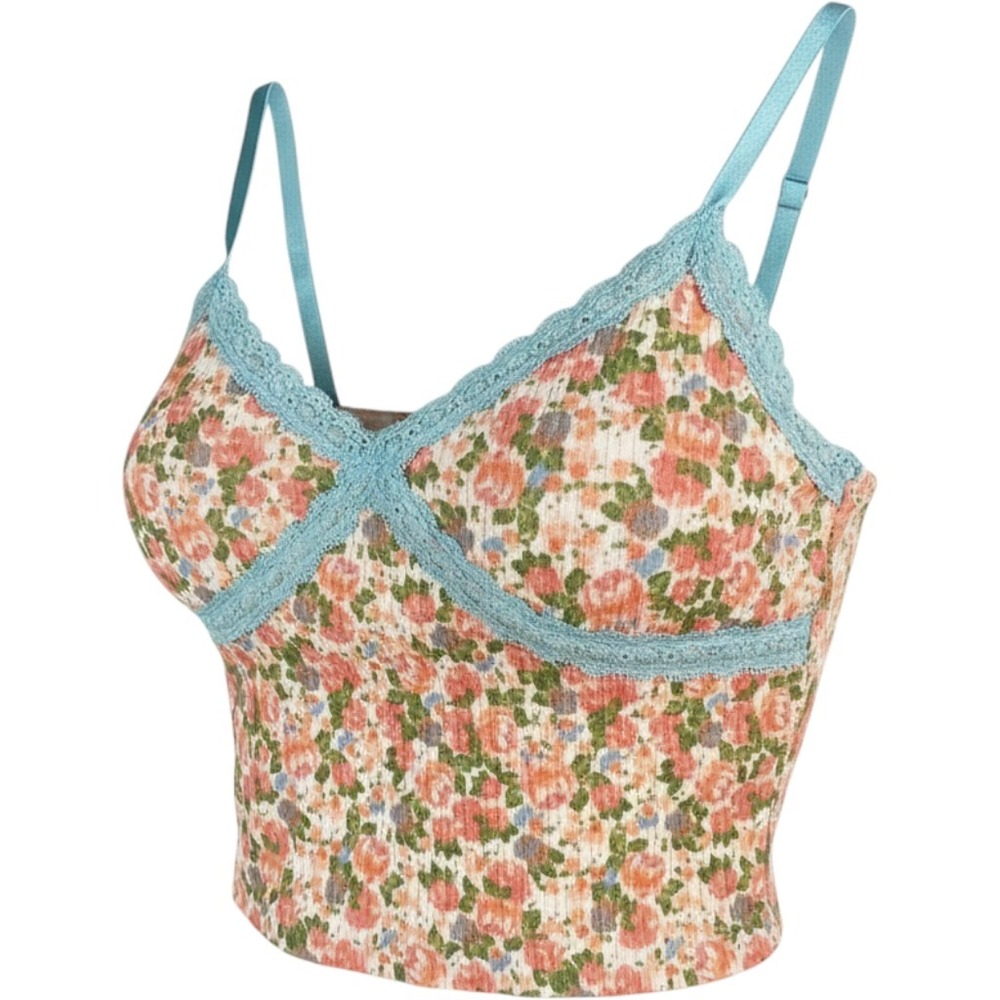 Wild Fable Cami Top Medium Floral Lace Trim Crop Coquette Cottage Y2k Fairy
